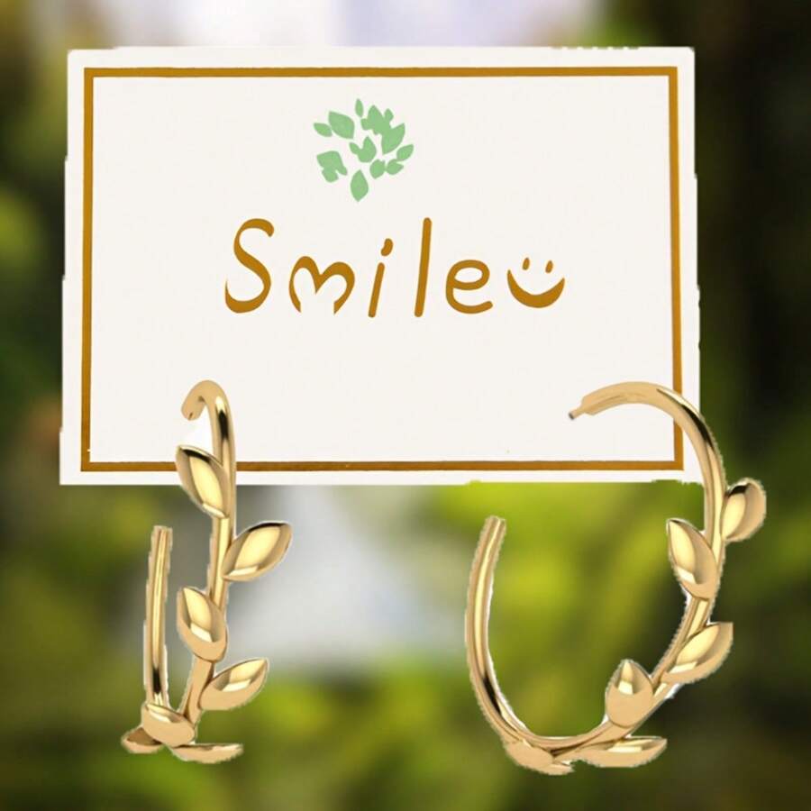 1對金色快樂樹葉耳環,女性時尚耳環,接近自然和緩解壓力,絕佳的周年和生日禮物,派對和晚間活動的首選 - 金色 - 查看 1