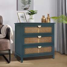3 Storage Drawers Dresser Nightstand, Modern Side Table Bedside Furniture With Sturdy Wood Frame For Bedroom, Living Room, Dress Room, Entryway, Nursery, Hallway - 綠色 - 查看 5