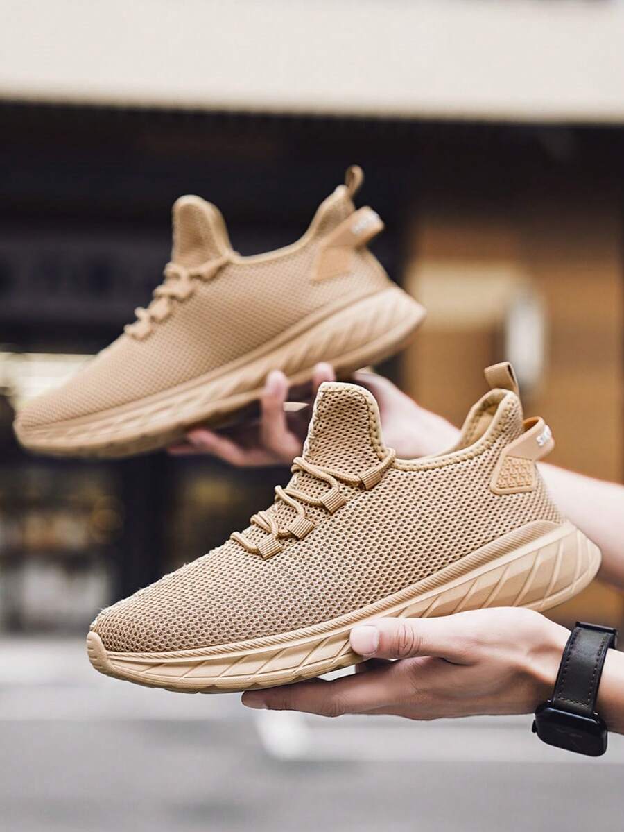 1pair Men's Breathable Mesh Sports Casual Shoes In Brown For Summer, Fashionable And Lightweight, Low-Cut Sneakers For Running And Daily Wear - Brown - View 1