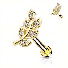 1 件微型 CZ 密镶叶顶，内螺纹 316 不锈钢平背耳钉，适用于耳环、唇钉、梦露、软骨等