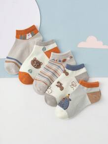5 Pairs Of Cute Alphabet Bear Striped Tree Fashion And Versatile Daily Socks For Boy And Girl