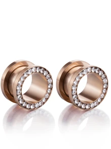 1pair Fashionable And Stainless Steel Ear Gauges With Rhinestones And Hollow Out Design. Suitable For Both Men And Women, Perfect For Daily Wear, Parties, Holidays And Workday. - Rose Gold - View 14