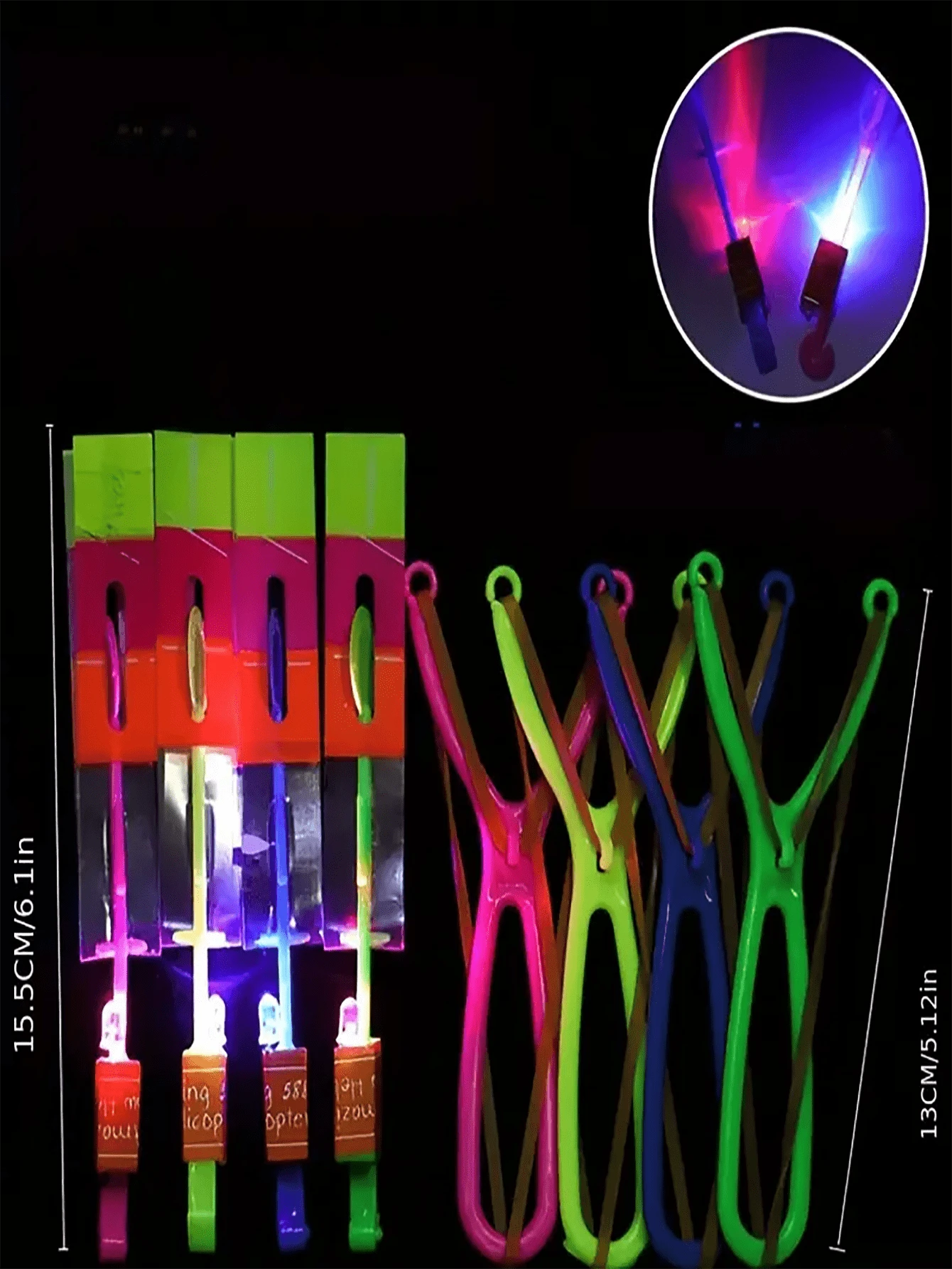 8Piece, Four Flying Swords, Four Slingshots, GlowInTheDark Flying Rockets With Led Lights