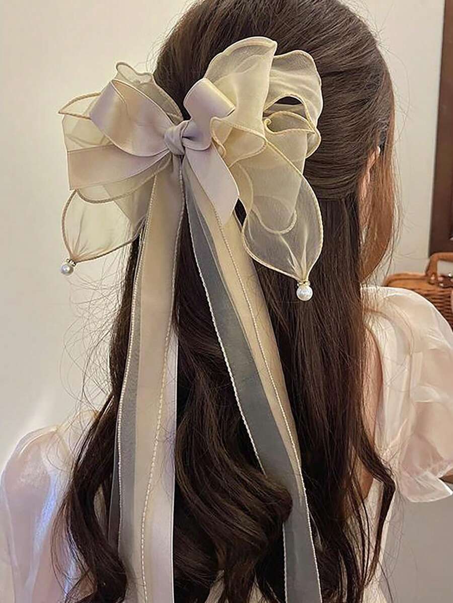 1入黑色蝴蝶結馬尾巾髮夾,優雅、高端,適合女性日常穿搭 - 黑色 - 查看 1