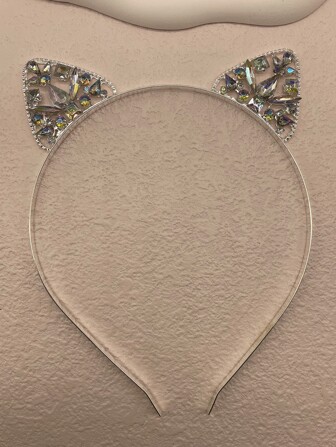 Party 1 Piece Women's Silver Luxury Rhinestone Cat Ear Headband, High-End, Fashionable And Versatile Headband, Suitable For Daily Use Tiaras,Hairband,Hair Hoop,Hair Accessories Headbands
