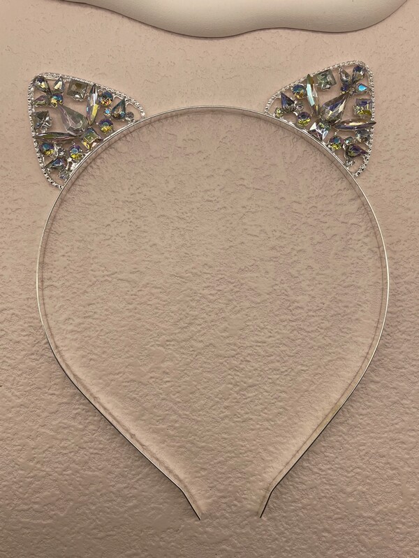 Party 1 Piece Women's Silver Luxury Rhinestone Cat Ear Headband, High-End, Fashionable And Versatile Headband, Suitable For Daily Use Tiaras,Hairband,Hair Hoop,Hair Accessories Headbands