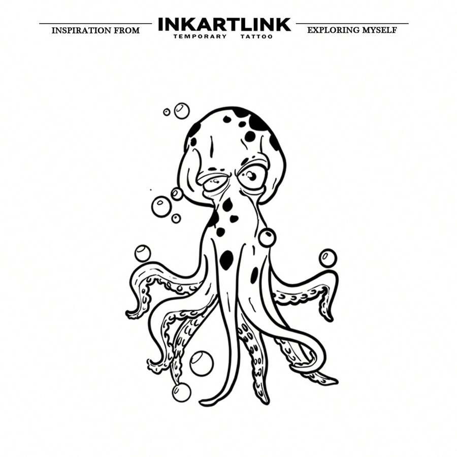 INKARTLINK Octopus Temporary Tattoo Sticker, Magic Tattoo, Lasting 1-2 Weeks, Waterproof And Friction Resistant - Black - View 1