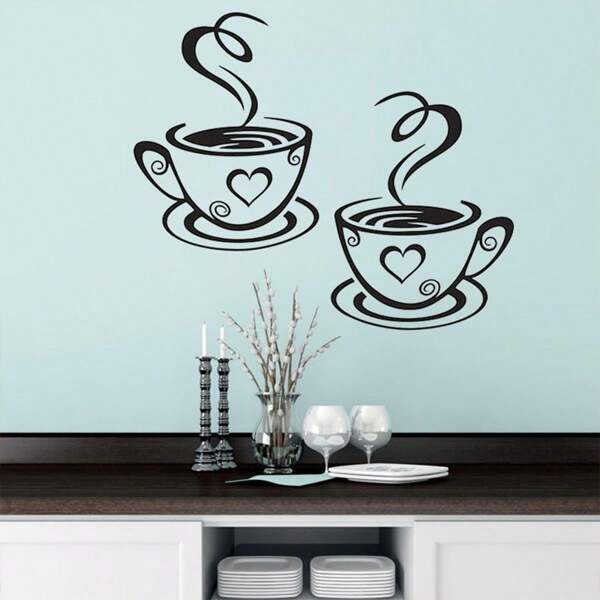 2pcs Coffee Wall Stickers For Kitchen Decorative Stickers Vinyl Wall Decals DIY Stickers Home Decor Dining Room Shop Bar,Stickers,Wall Decal, Vinyl Decal For Home Decorations,Spring Decoration Items Refresh Your Home,Rama Decoration Stickers
