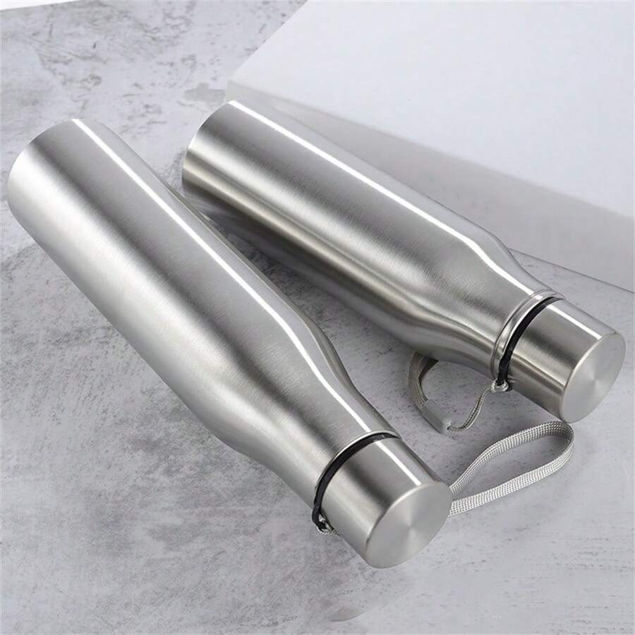 Botella De Agua Deportiva, Taza Portátil De Acero Inoxidable De Gran Capacidad Para Senderismo Y Acampada Al Aire Libre, 1 Ud. - Plateado - Ver 1