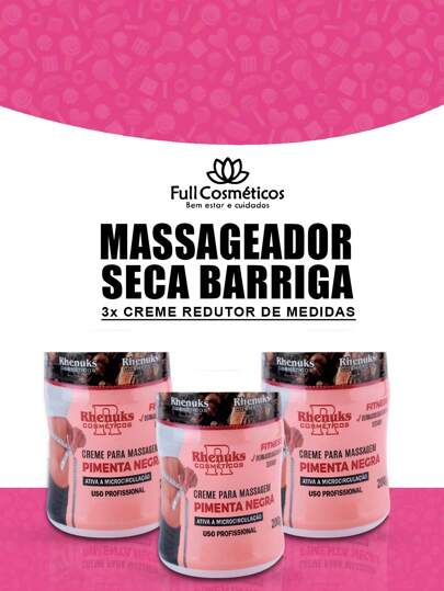 Kit 3 Gel Creme Redutor Medidas Celulites Estrias PimentaNegra Rhenuks