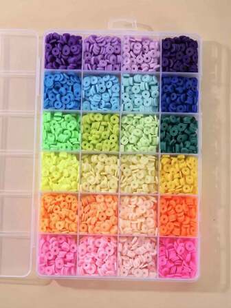 1box With 24 Compartments Soft Pottery Beads Set For Diy Necklaces, Bracelets And Craft Making Jewelry