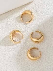 4 Piezas Conjunto De Anillos De Moda Vintage Con Diseño Recortado Redondo Geométrico Para Mujeres, Adecuado Para Fiestas Y Uso Diario, Ideal Como Regalo Para Festivales