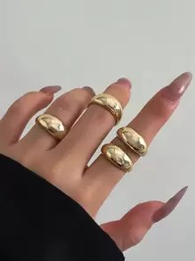 4 Piezas Conjunto De Anillos De Moda Vintage Con Diseño Recortado Redondo Geométrico Para Mujeres, Adecuado Para Fiestas Y Uso Diario, Ideal Como Regalo Para Festivales