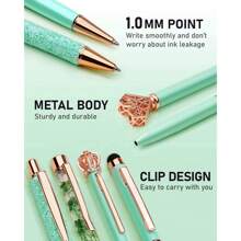 8 Pieces Ballpoint Pen Set Metal Crystal Diamond Pen Glitter Pen For Journaling Black & Blue Ink Pretty Cute Writing Pens Fancy Pens Gifts For Women Office Home Suitable For Pupils, Students, Colleges - 綠色 - 查看 5