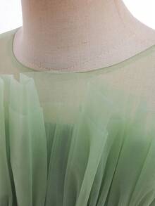 Vestido De Princesa Sólido Sin Mangas Para Niñas De Talla Intermedia Con Malla Y Detalles De Lazo Y Flor - Verde - Ver 2