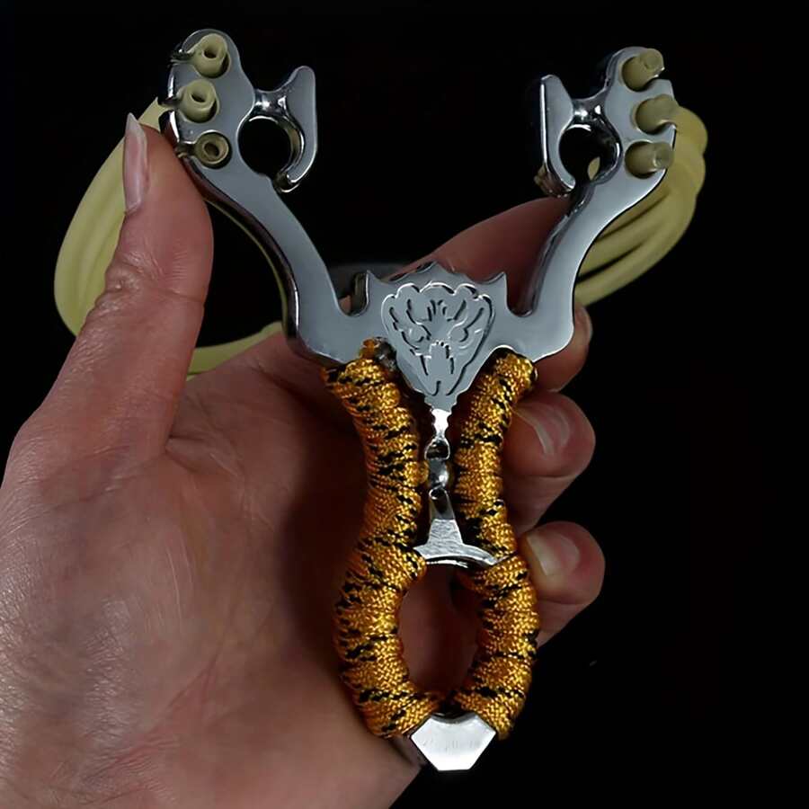 1pc Metal Sling Shot Hunting Catapult With Three Rubber Bands For Sports And Competitive Shooting - Black - View 1