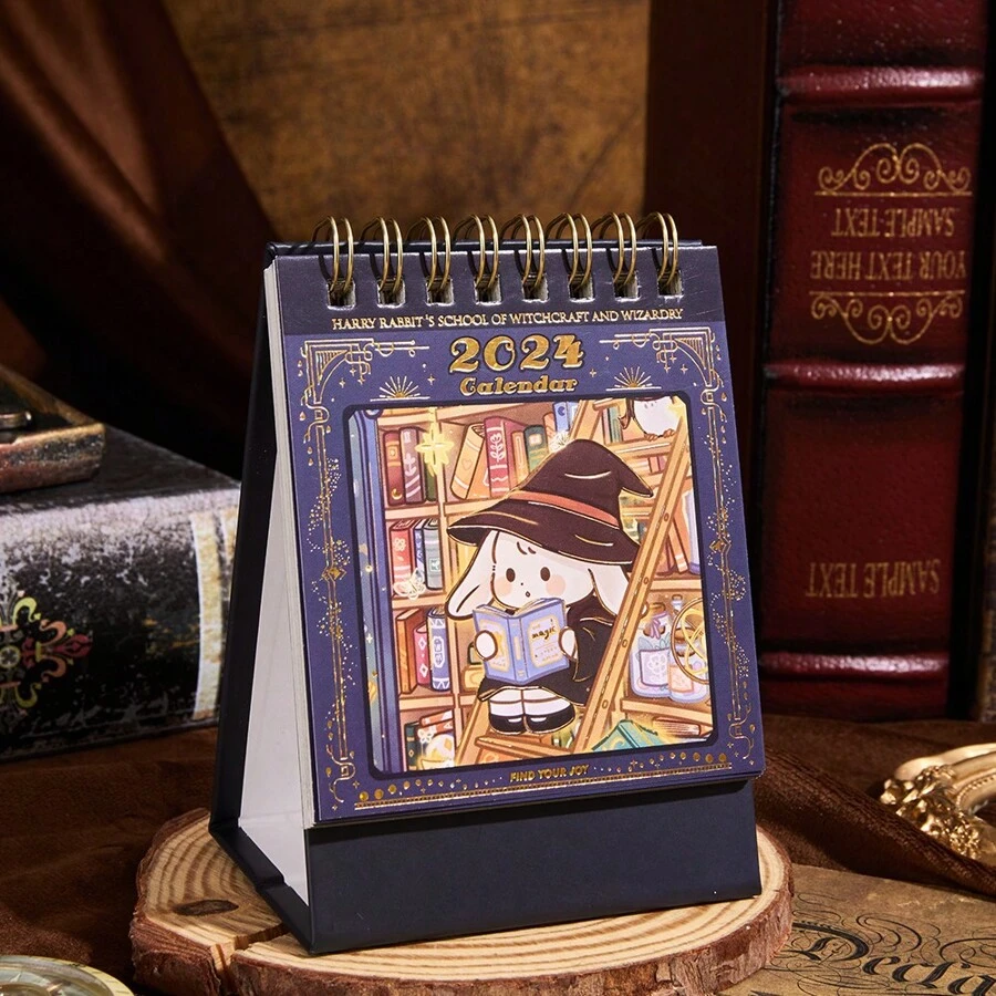 1入組2024兔小桌曆,可愛卡通創意桌面小挂 - 紫色 - 查看 1