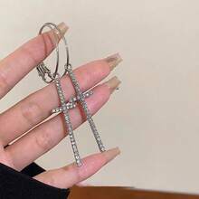 1对时尚欧美风格长耳环，独特设计，夸张，高端耳环，适合女性日常佩戴 - 耳圈十字 - 查看 3