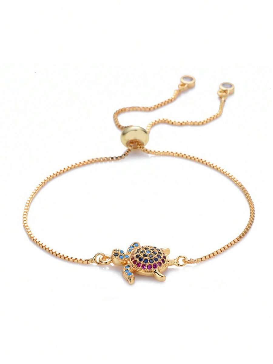 1 件欧美个性化海龟细节方晶锆石装饰拉绳手链 - 彩色 - 查看 1