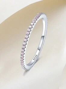 Stylever Hàng Kim Cương Giả Nhẫn Đơn Cho Nữ S925 Bạc Nhẫn Sang Trọng Mỹ Món Quà Trang Sức Cho Bé Gái Trang Trí Tiệc đám Cưới LỜI HỨA Nhẫn - Hồng - Xem 2