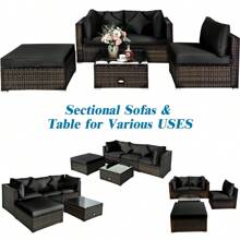 5 Pieces Outdoor Patio Rattan Furniture Set With Cushions