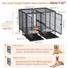 Dog Cage XXL Heavy Duty Dog Box: 2 In 1 Extra Large Pet Cage With Removable Metal Partition And 2 Trays - Indestructible Metal Double Box Dog Kennel Indoor Outdoor For 2 Dogs - Black - View 7