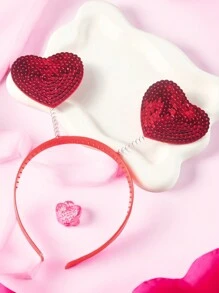 1 件女式紅色心形亮片情人節創意小禮物節日飾品大氣裝扮髮箍髮飾 - 紅色 - 查看 2