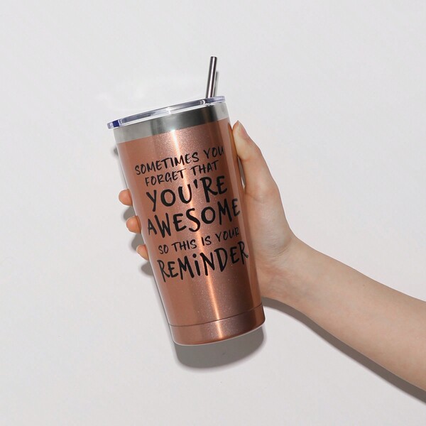 1pc 17oz Stainless Steel Insulated Cup With Straw And Cleaning Brush