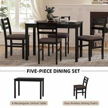 5 Piece Dining Table & Chair Set,Kitchen Rubber Wood Rectangular Dinning Table With 4 Upholstered Tufted Chairs,Wood Table Sets Home Furniture For Home Kitchen Dining Room Small Space - 黑色 - 查看 7