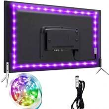 1 卷 Usb Dc5v 電視背景 Rgb Led 燈帶 3 按鈕控制適合家居裝飾、客廳、臥室、電腦背景（無遙控器、無顏色記憶功能、數據線上的按鈕） - 彩色 - 查看 2
