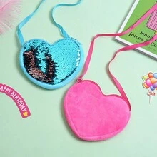 1 件紫色爱心亮面卡通儿童包可爱女孩单肩斜挎包趣味心形亮片零钱包情人节 - 紫色 - 查看 7