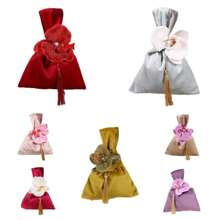 Ins Velvet Knot Handbag Flower Tassel Wrist Bag Korean Festive Sugar Bag Tote Bag Vest Shape Large Capacity Wedding Candy Bag - Green - View 6