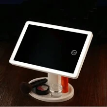 FD Espejo de maquillaje con luces LED, rotación libre de 180 grados, pantalla táctil de brillo ajustable, recargable por USB - Blanco - Ver 6