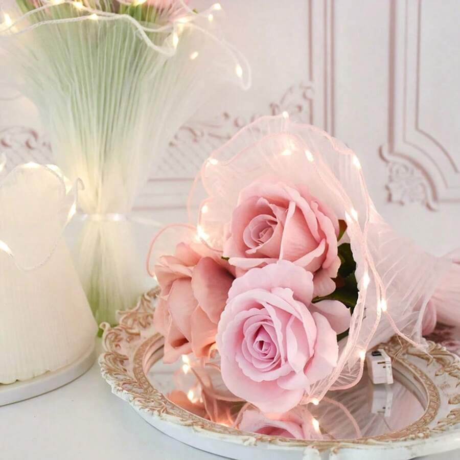 2米長led玫瑰花禮品紗帶禮品卡通膠帶,可用於花束,禮品,氣球,生日,婚禮,週年慶禮物包裝,郁金香和玫瑰花束包裝裝飾