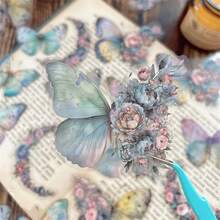 30sheets Butterfly And Flower Themed DIY Decorative Stickers Pack Decorative Stickers For Scrapbook Label Diary Stationery Album Telephone Journal Planner - Blue - View 2