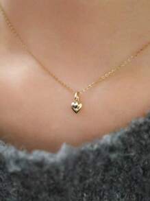 1 pièce Collier pendentif en forme de cœur 3D lisse plaqué or 14 carats avec un style simple et minimaliste en argent 925 pour s'habiller au quotidien des femmes et comme option de cadeau pour les fêtes de la Saint-Valentin