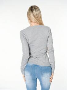 Plain Sweater With Flower Glitter - 灰色 - 查看 4