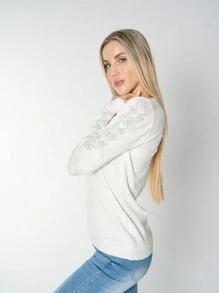 Sueter Liso con Brillo Flores - Blanco - Ver 3