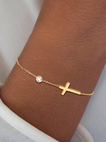 1pc 18k Gold-Plated Unique & Fashionable Stainless Steel Cross Bracelet, Suitable For Daily Wear And Gifting, Unisex