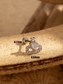 1pc Fashionable Stainless Steel Micro-Inlaid Diamond Geometric Shape Ear Clip Snake Shaped Crown Tragus Piercing Stud - Silver - View 4