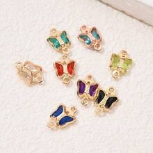 10 Peças Pingente de Cristal de Vidro Borboleta Dourada com Borda de Cobre, Peça Conector de Alça Dupla para Brincos, Colares, Pulseiras - Multicolorido - Visão 2