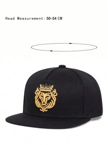 1入中性兒童金色皇冠＆獅頭刺繡嘻哈帽,戶外遮陽帽,可調節帶,男女旅行必備 - 黑色 - 查看 4