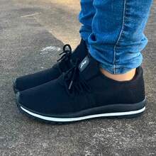 Tênis Femenino Confortável Leve Trabalhar Caminhar - Preto e Branco - Visão 3