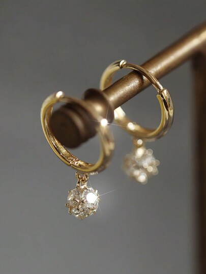 1pair Sparkly Ball Design Sterling Silver Ear Cuff With Cz Stone, Simple & Elegant Ear Hook Clip-on Earring