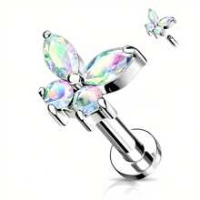 1PC CZ Butterfly Top trên đinh tán phẳng bằng thép không gỉ 316 có ren bên trong cho khuyên tai, môi, Monroe, sụn và nhiều hơn nữa - Loại bướm - Xem 23