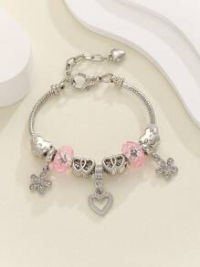 1pc Simple & Versatile Heart Themed Diy Bracelet For Women, With Hollow Out Heart, Flower, Heart Shape - Multicolor - View 2