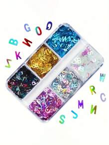 6格盒子包裝彩虹字母樹脂閃粉全息英文字母環氧樹脂填充材料,附帶矽膠模具用於珠寶製作diy - 彩色 - 查看 1