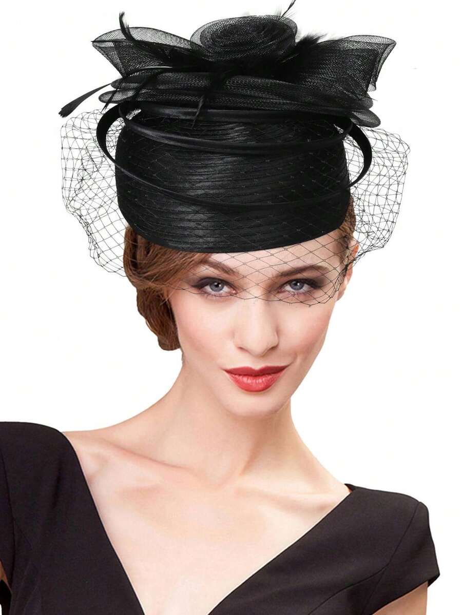 HIMESPORT Wedding Bridal Hats Fascinators For Woman With Feather Veil