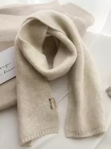 米色冬季新款女士經典時尚簡約全配純色針織材質短款圍巾,親膚柔軟保暖圍巾,休閒時尚 - 米色 - 查看 1