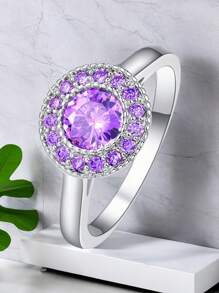 1 件華麗閃亮時尚奢華圓形戒指適合女士、閨蜜、朋友、作為生日、感恩節或聖誕節禮物,或適合日常服裝 - 銀色 - 查看 3